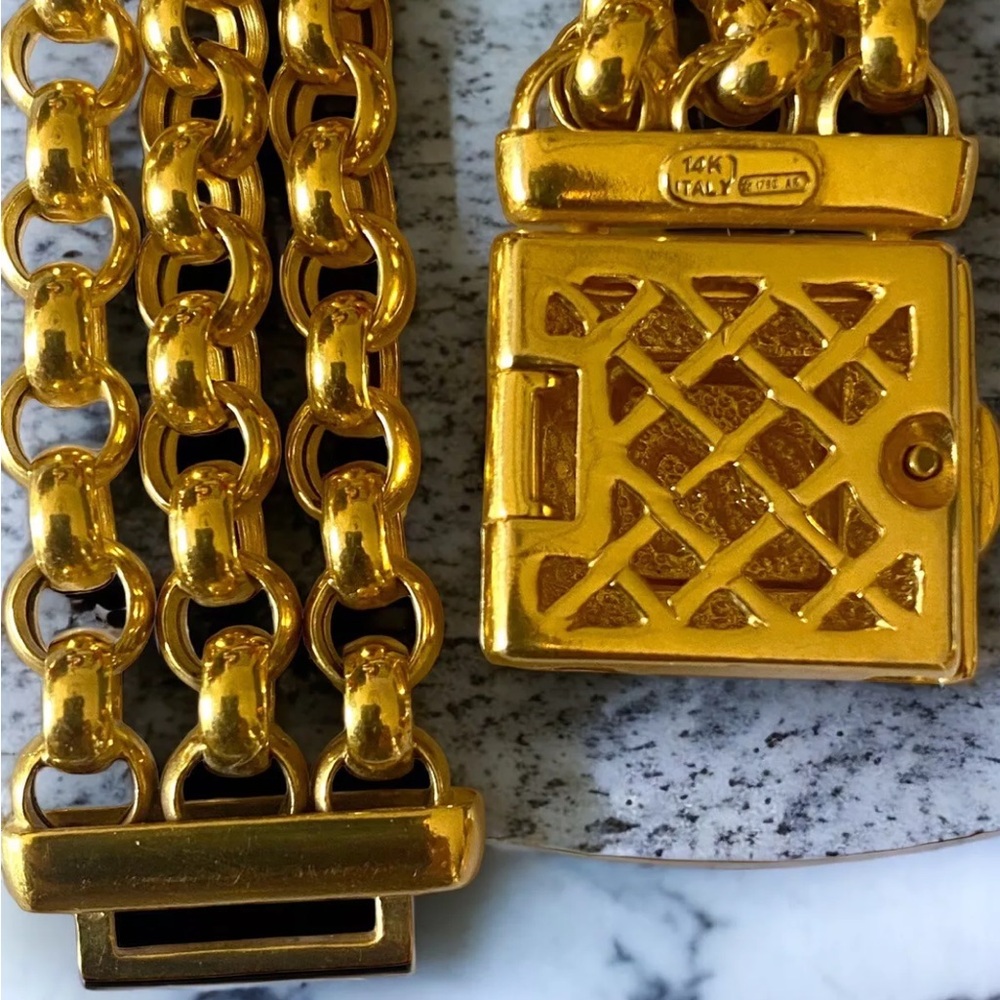 Spectacular CUSTOM Vintage 14K SOLID Gold LOCKET Initial S Triple Rolo Bracelet - Picture 13 of 16